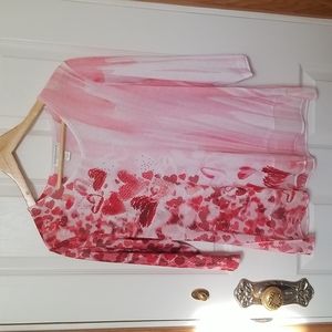 Christopher & Banks Valentine’s Day. Red, white, pink. 3/4 sleeve. Petite Large
